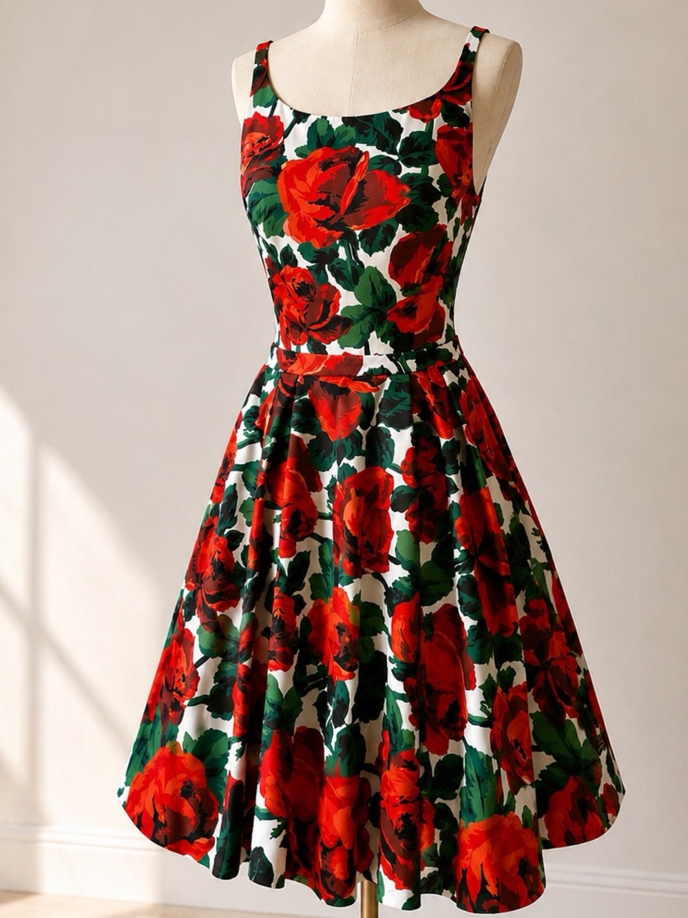 Sherri Hill Size 4 Red Rose Floral Fit & Flare Midi Dress